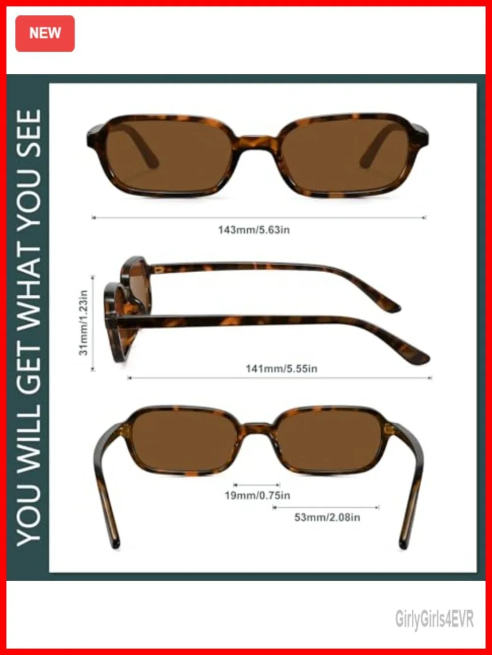 Retro Rectangle Sunglasses Women Small Trendy 90s UV400 Protection